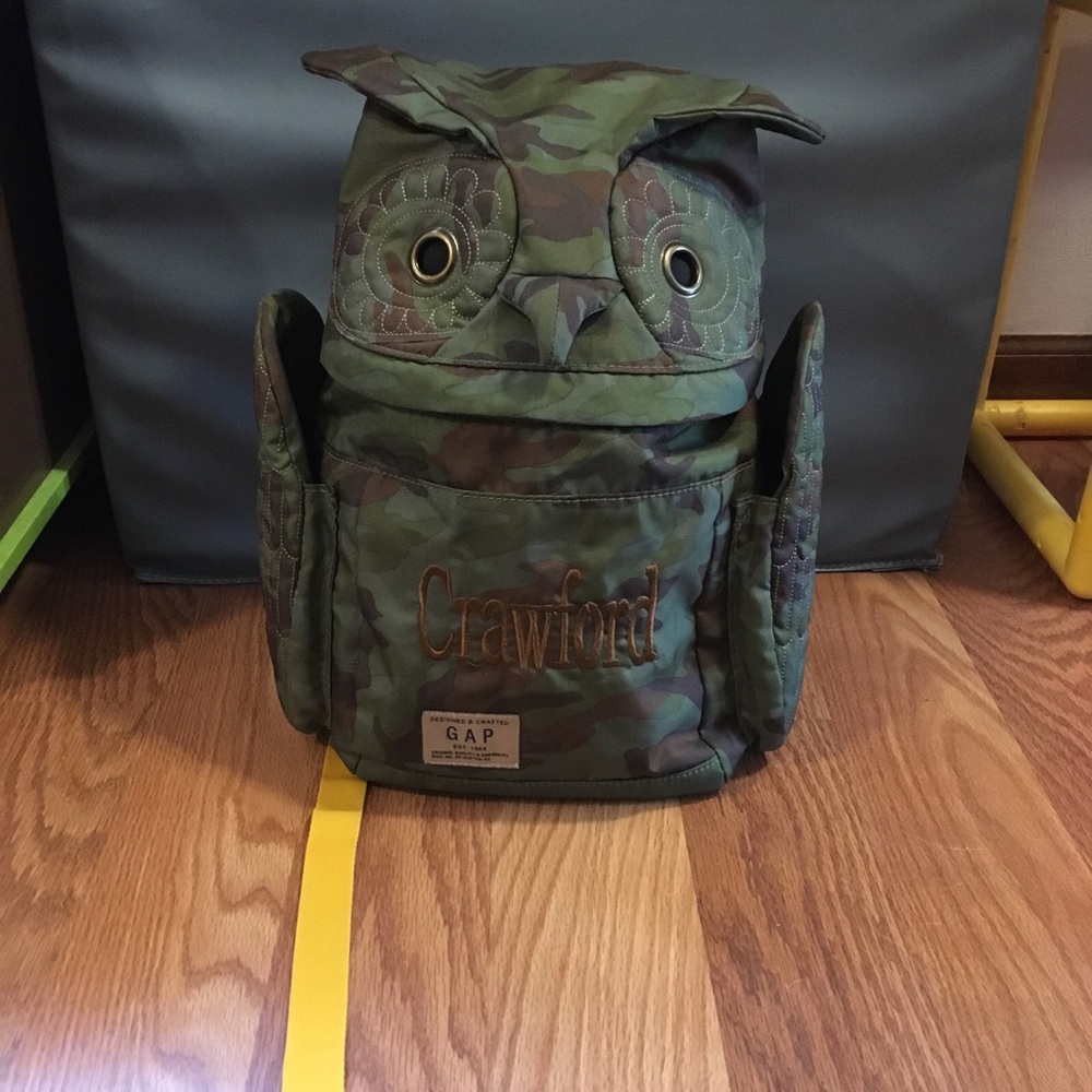 Baby Gap Green Owl Backpack Camo Pattern Girl Boy Unisex Kids School Travel